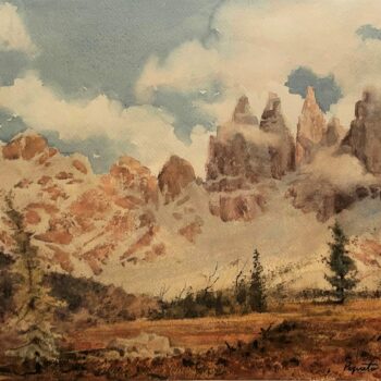 Torri del Vajolet - Vajolettürme, 1953, acquerello - Aquarell, 42x50, prop. privata - Privatbes.