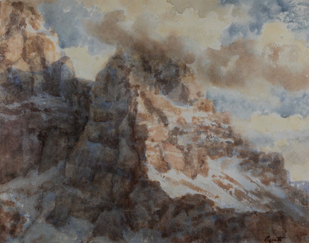Nubi sulle dolomiti - Wolken üb. Dolomiten, 1953, acquarello - Aquarell, 40x50, prop. priv. - Privatbes