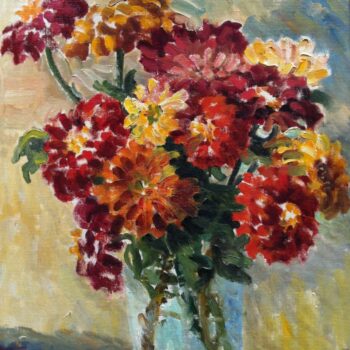 Zinnie - Zinnien 1964 Tempera grassa- Öltempera 40 x 33 propr. priv.