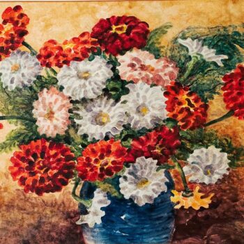 Zinnie in vaso blu - Zinien in blauer Vase, 1955, acquerello - Aquarell, 48x68 *